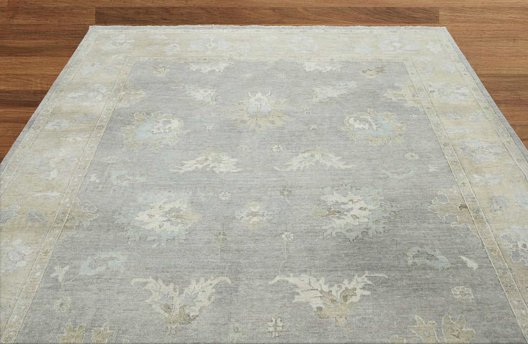 Celeste Rugs Hand Knotted Multi Size Indo Oushak 100% Wool Area Rug Traditional Oriental Design Blue & Beige.