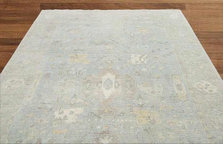 Celeste Rugs Hand Knotted Oushak 100% Wool Traditional Oriental Area Rug Multi Sizes Colors Slate Gray, Blue, & Beige.
