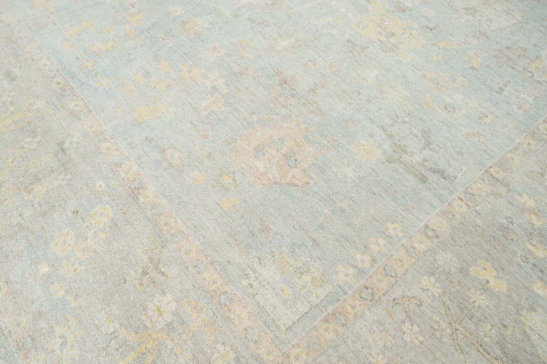 Celeste Rugs Hand Knotted Oushak 100% Wool Traditional Oriental Area Rug Multi Sizes Colors Slate Gray, Blue, & Beige.