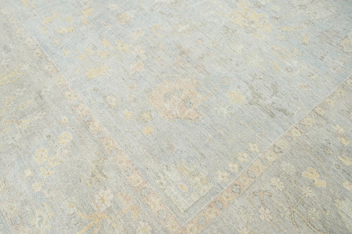 Celeste Rugs Hand Knotted Oushak 100% Wool Traditional Oriental Area Rug Multi Sizes Colors Slate Gray, Blue, & Beige.
