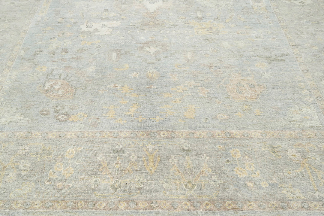 Celeste Rugs Hand Knotted Oushak 100% Wool Traditional Oriental Area Rug Multi Sizes Colors Slate Gray, Blue, & Beige.