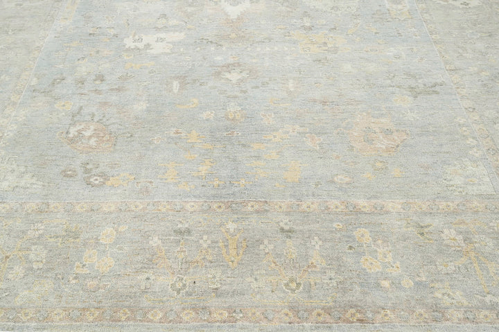 Celeste Rugs Hand Knotted Oushak 100% Wool Traditional Oriental Area Rug Multi Sizes Colors Slate Gray, Blue, & Beige.