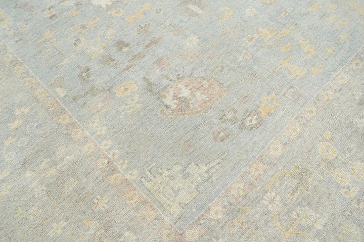 Celeste Rugs Hand Knotted Oushak 100% Wool Traditional Oriental Area Rug Multi Sizes Colors Slate Gray, Blue, & Beige.