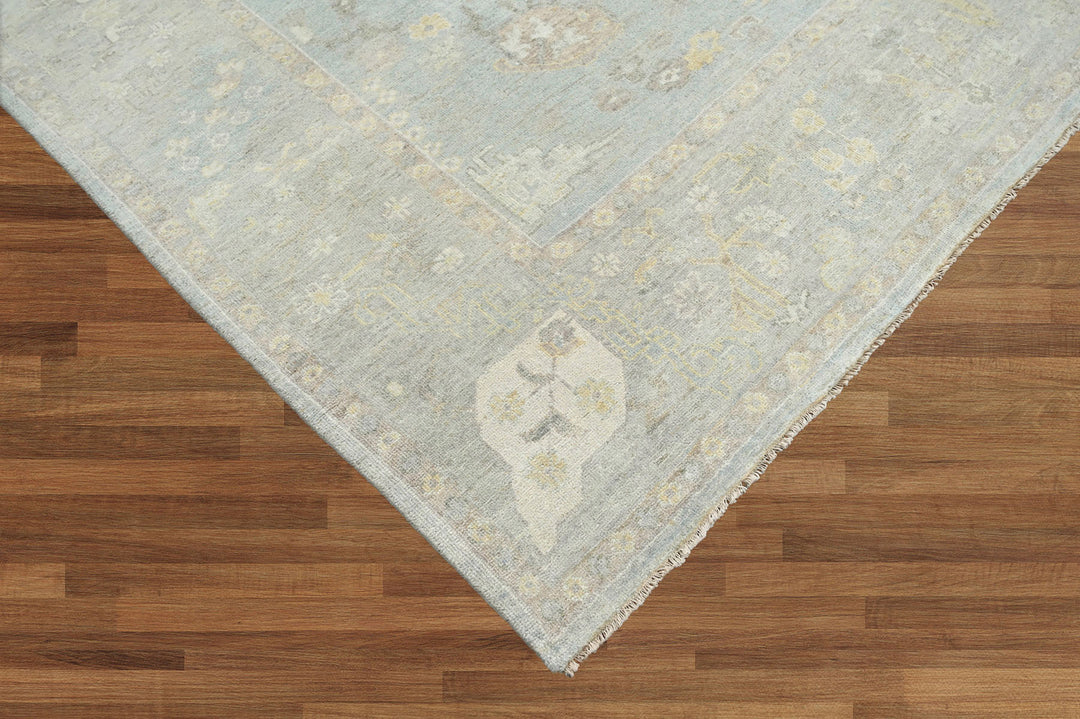 Celeste Rugs Hand Knotted Oushak 100% Wool Traditional Oriental Area Rug Multi Sizes Colors Slate Gray, Blue, & Beige.