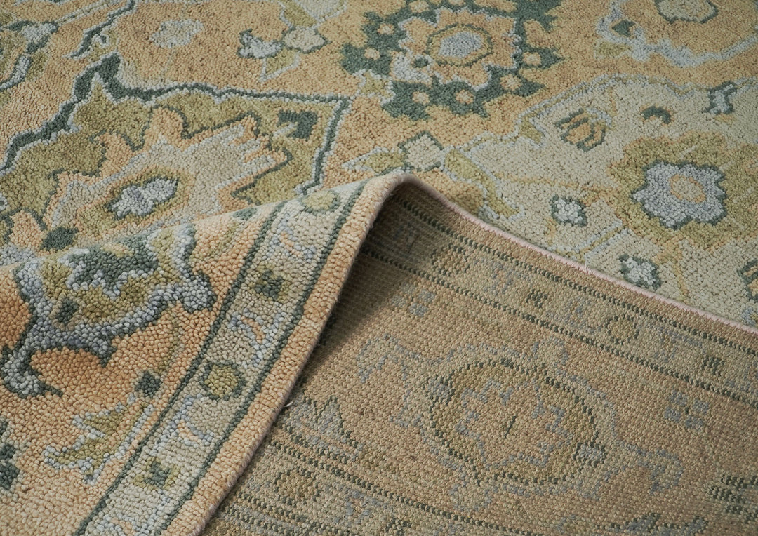 9x12 Peach, Gray, Slate Color Hand Knotted Oushak Wool Transitional Oriental Rug