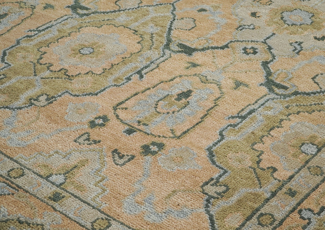 9x12 Peach, Gray, Slate Color Hand Knotted Oushak Wool Transitional Oriental Rug