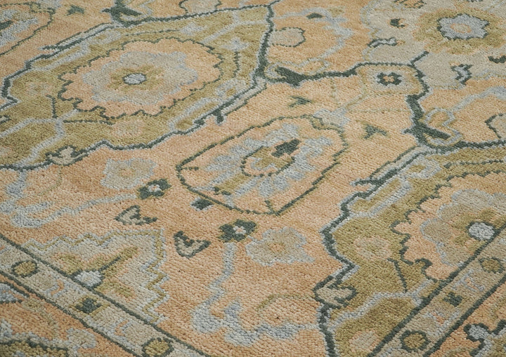 9x12 Peach, Gray, Slate Color Hand Knotted Oushak Wool Transitional Oriental Rug