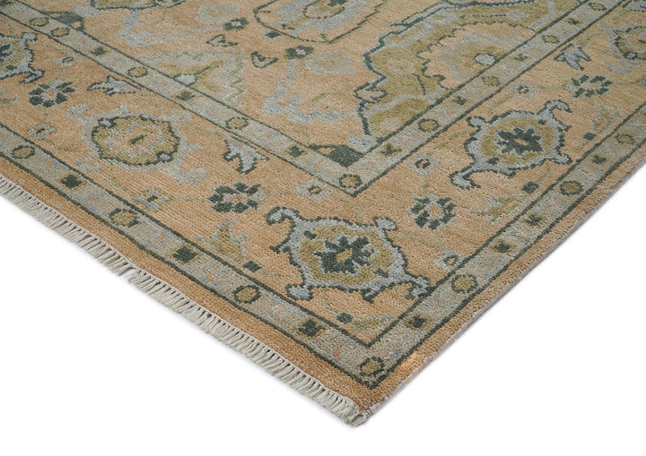 9x12 Peach, Gray, Slate Color Hand Knotted Oushak Wool Transitional Oriental Rug