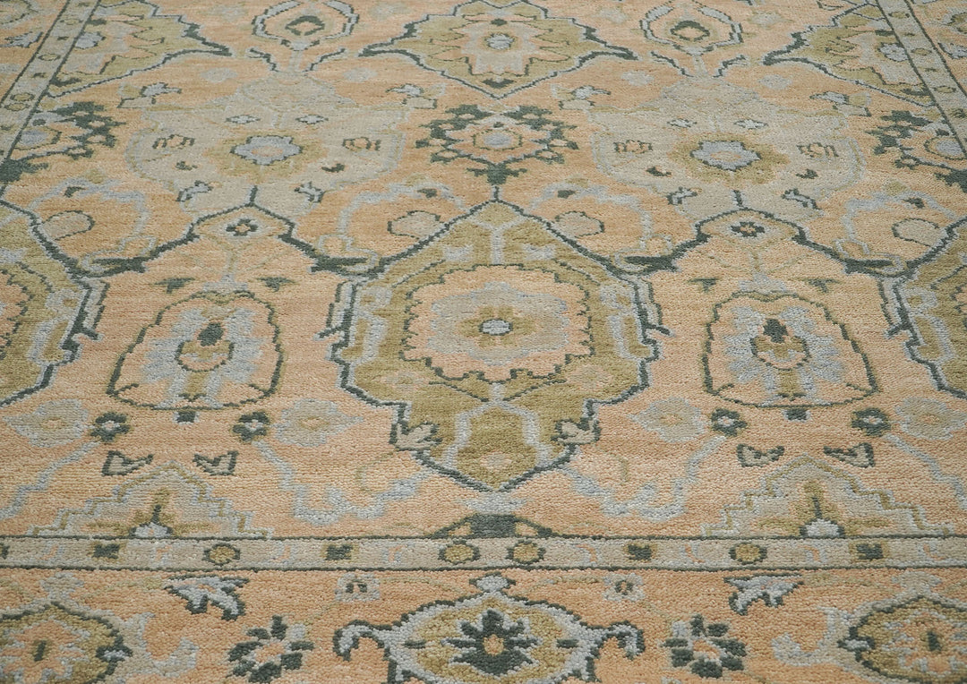 9x12 Peach, Gray, Slate Color Hand Knotted Oushak Wool Transitional Oriental Rug