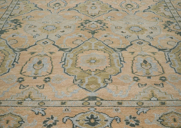 9x12 Peach, Gray, Slate Color Hand Knotted Oushak Wool Transitional Oriental Rug