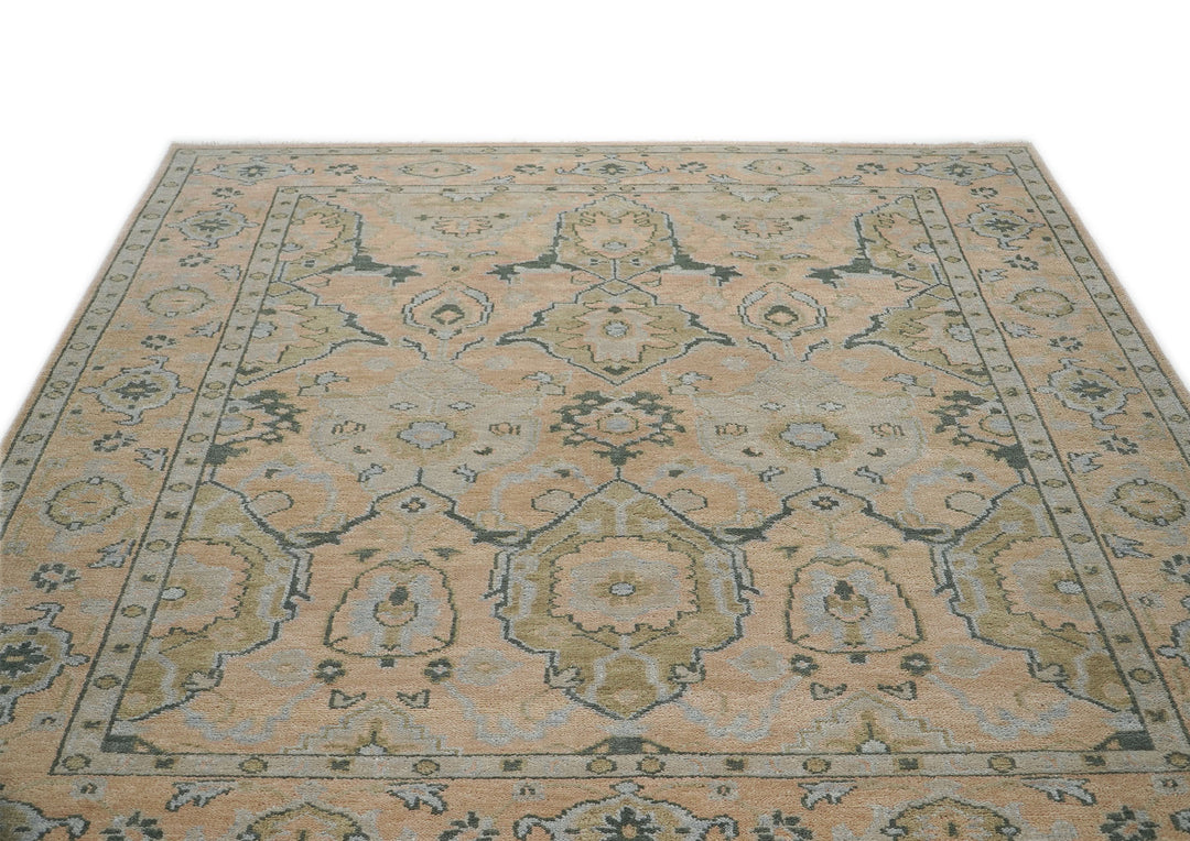9x12 Peach, Gray, Slate Color Hand Knotted Oushak Wool Transitional Oriental Rug