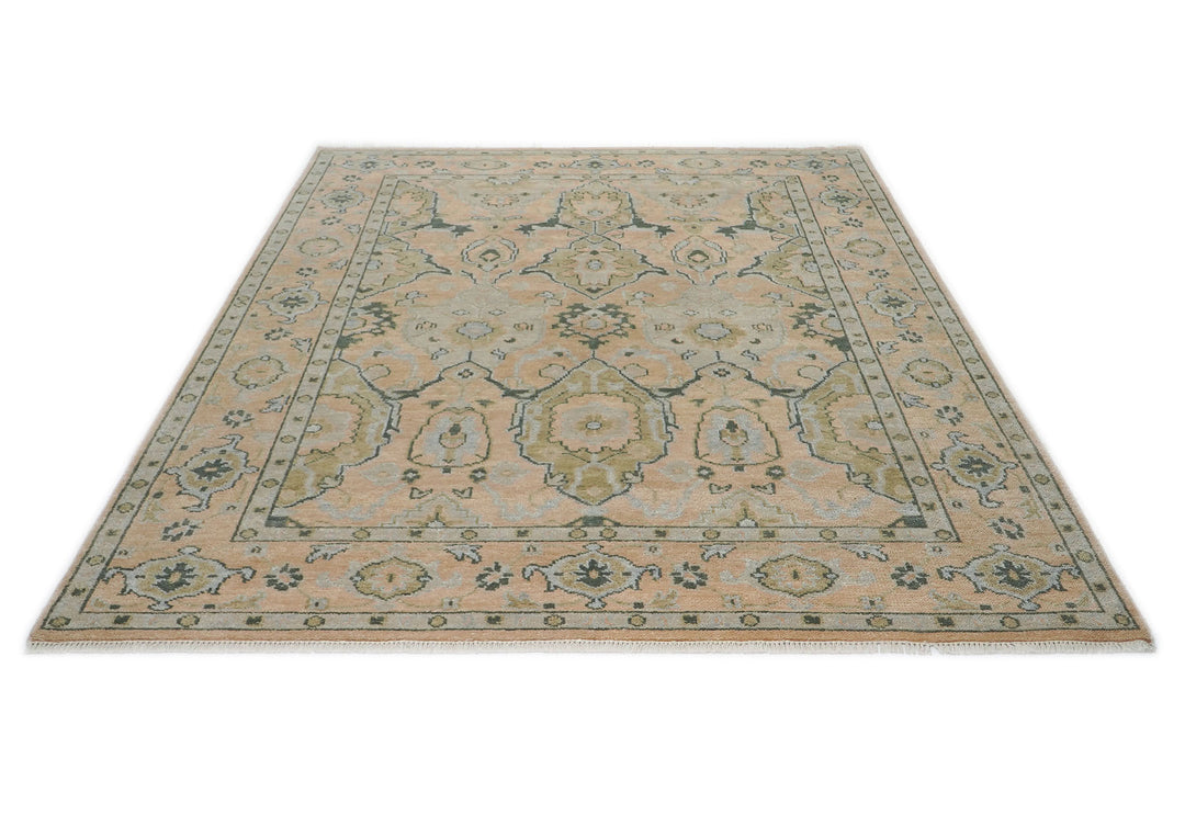 9x12 Peach, Gray, Slate Color Hand Knotted Oushak Wool Transitional Oriental Rug