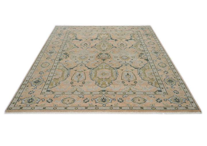 9x12 Peach, Gray, Slate Color Hand Knotted Oushak Wool Transitional Oriental Rug