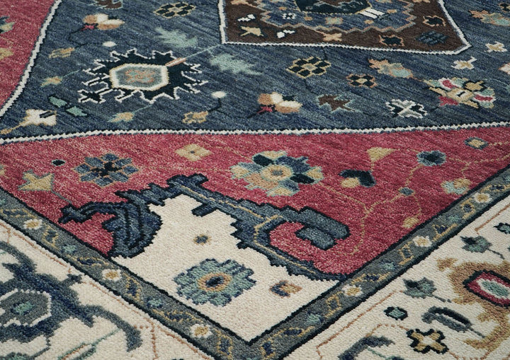 9x12 Pink, Blue, Ivory Color Hand Knotted Oushak Wool Traditional Oriental Rug