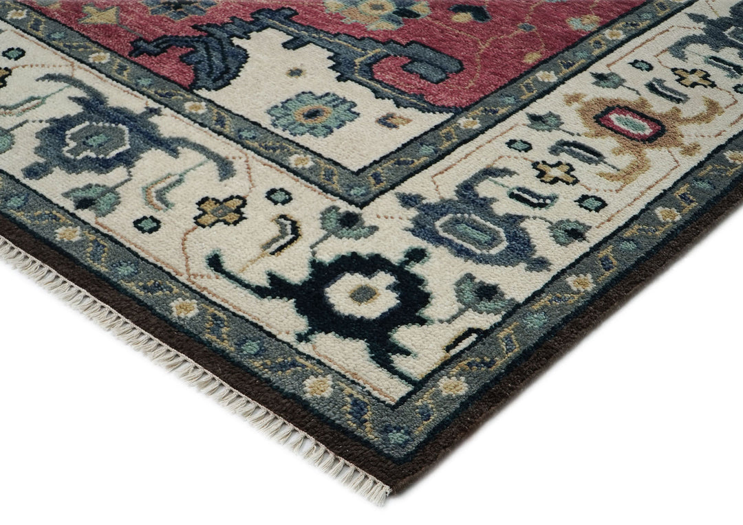 9x12 Pink, Blue, Ivory Color Hand Knotted Oushak Wool Traditional Oriental Rug