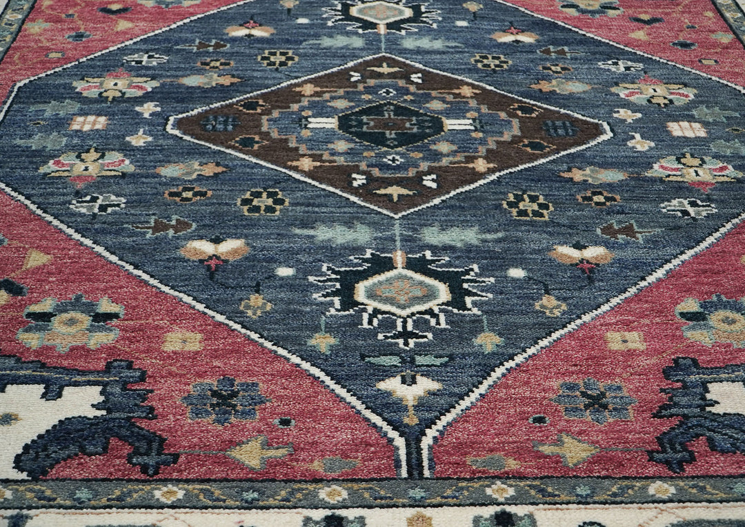 9x12 Pink, Blue, Ivory Color Hand Knotted Oushak Wool Traditional Oriental Rug
