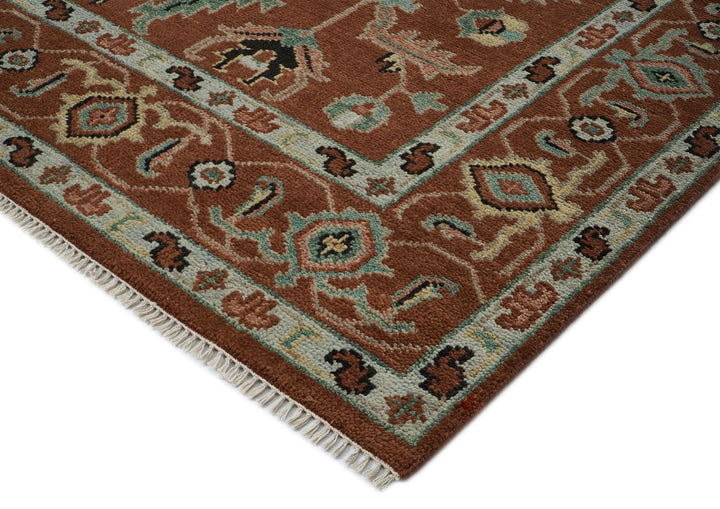 9x12 Burnt Orange, Aqua, Rose Color Hand Knotted Oushak Wool Arts and Crafts Oriental Rug