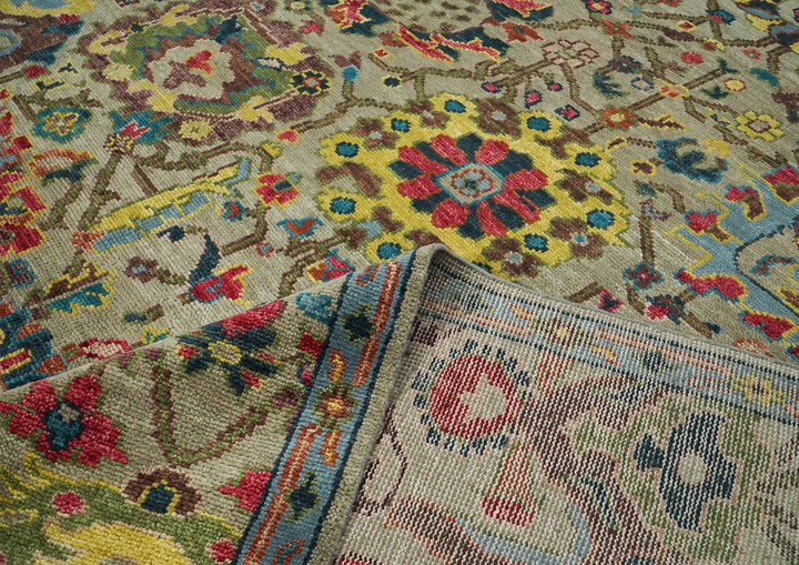 9x12 Moss, Coral, Orange Color Hand Knotted Oushak Wool Arts and Crafts Oriental Rug