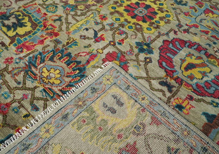 9x12 Moss, Coral, Orange Color Hand Knotted Oushak Wool Arts and Crafts Oriental Rug