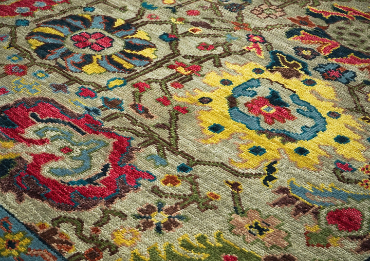 9x12 Moss, Coral, Orange Color Hand Knotted Oushak Wool Arts and Crafts Oriental Rug