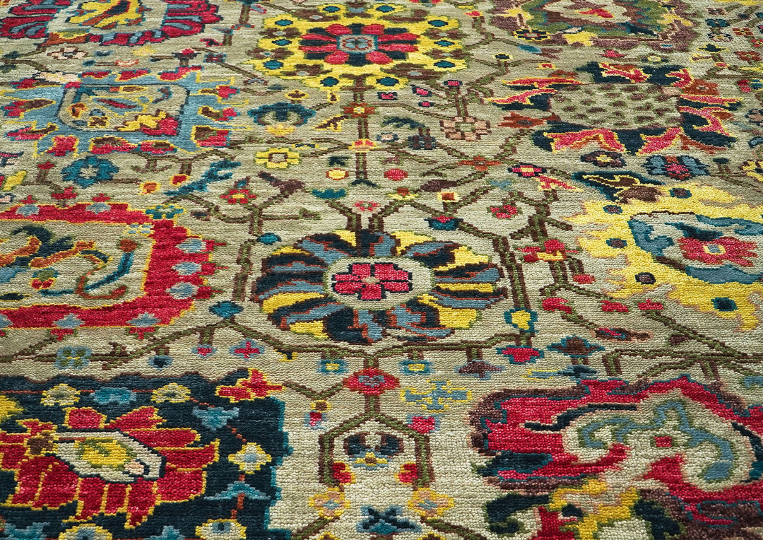 9x12 Moss, Coral, Orange Color Hand Knotted Oushak Wool Arts and Crafts Oriental Rug