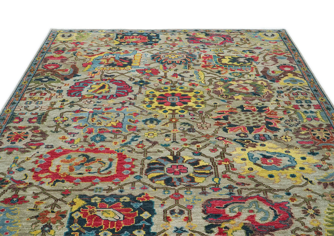 9x12 Moss, Coral, Orange Color Hand Knotted Oushak Wool Arts and Crafts Oriental Rug