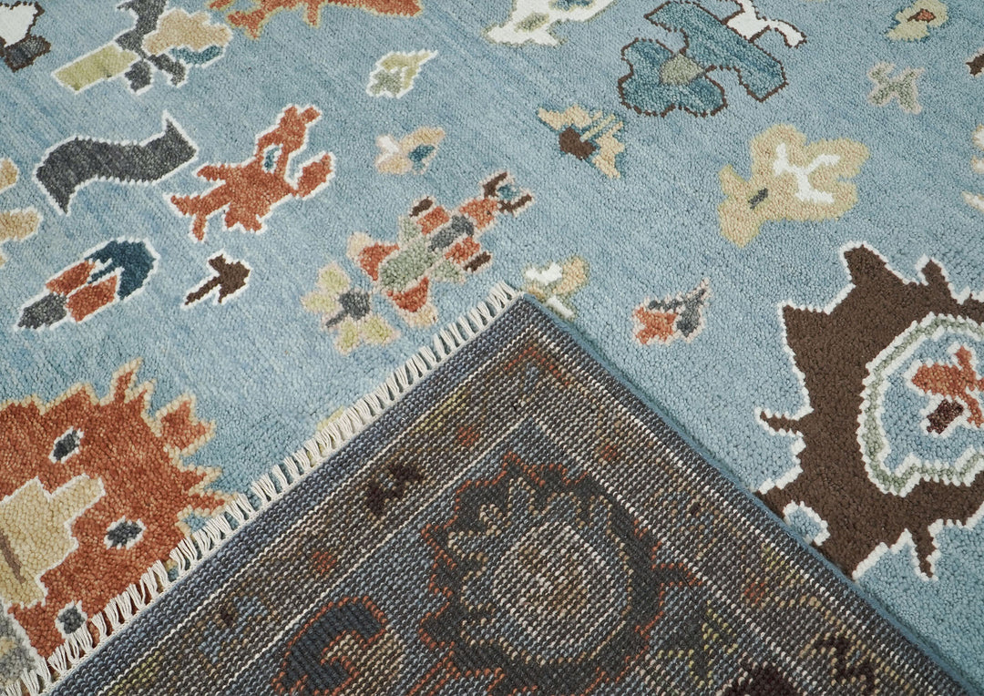 9x12 Blue, Ivory, Taupe Color Hand Knotted Oushak Wool Arts and Crafts Oriental Rug