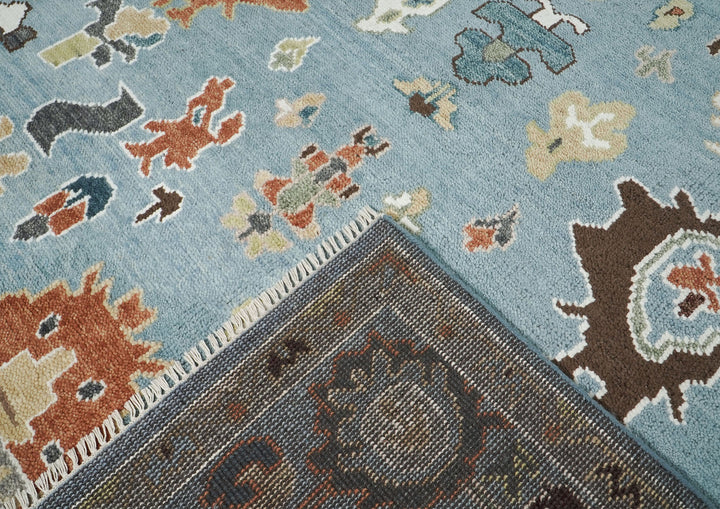 9x12 Blue, Ivory, Taupe Color Hand Knotted Oushak Wool Arts and Crafts Oriental Rug