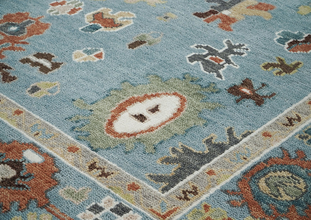 9x12 Blue, Ivory, Taupe Color Hand Knotted Oushak Wool Arts and Crafts Oriental Rug