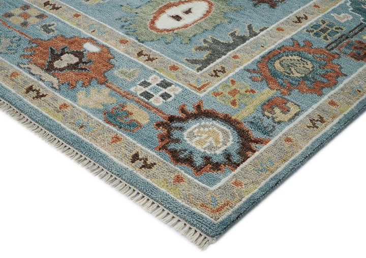 9x12 Blue, Ivory, Taupe Color Hand Knotted Oushak Wool Arts and Crafts Oriental Rug