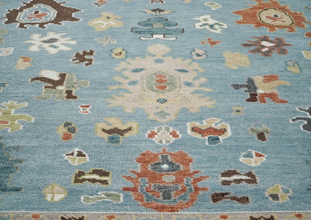 9x12 Blue, Ivory, Taupe Color Hand Knotted Oushak Wool Arts and Crafts Oriental Rug