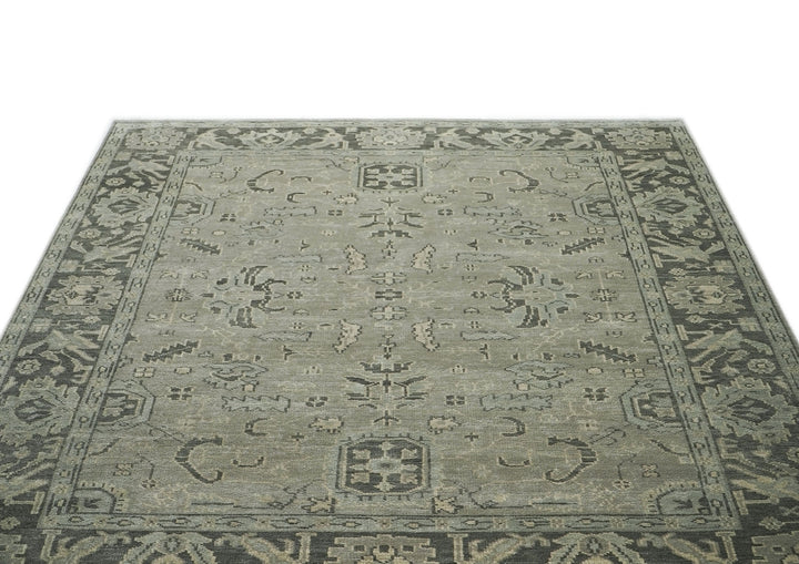 9x12 Gray, Taupe, Beige Color Hand Knotted Oushak Wool Transitional Oriental Rug