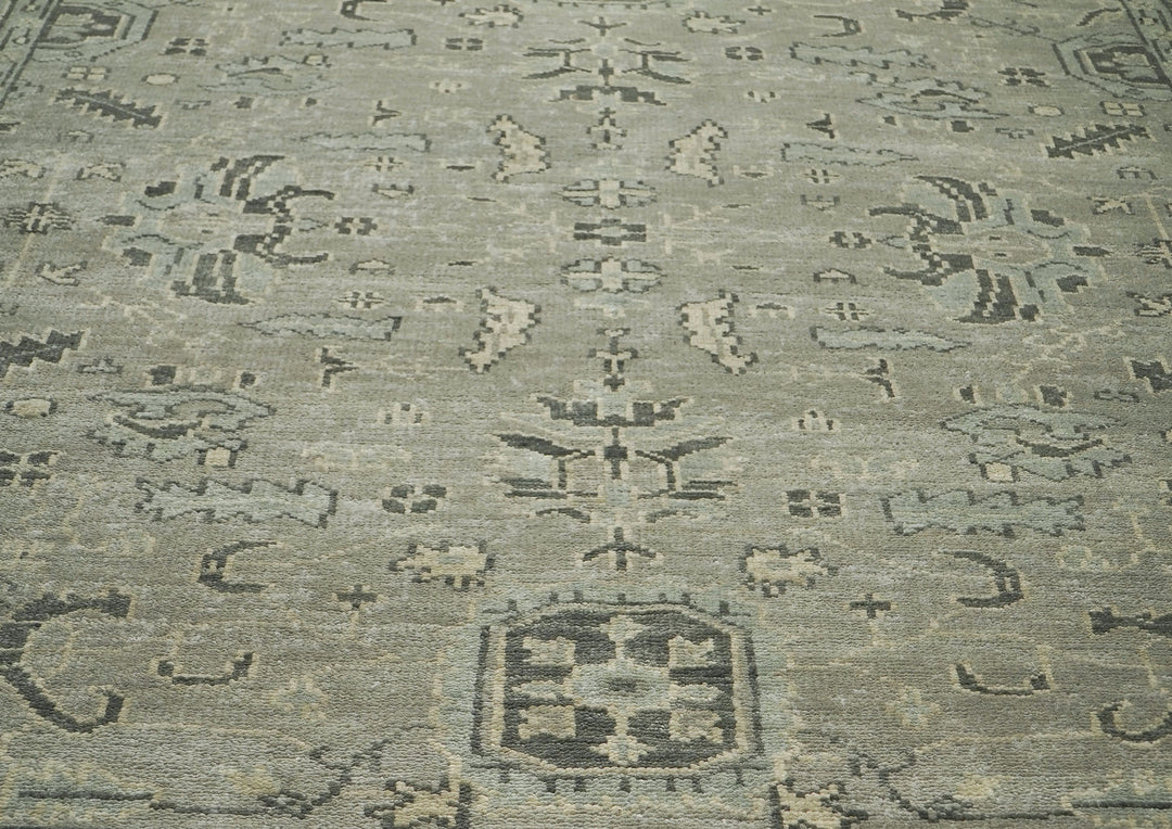 9x12 Gray, Taupe, Beige Color Hand Knotted Oushak Wool Transitional Oriental Rug