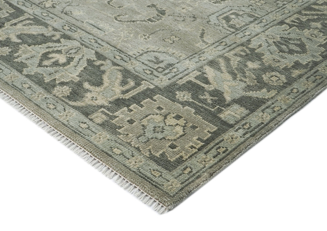 9x12 Gray, Taupe, Beige Color Hand Knotted Oushak Wool Transitional Oriental Rug