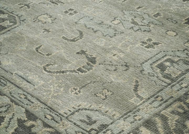 9x12 Gray, Taupe, Beige Color Hand Knotted Oushak Wool Transitional Oriental Rug
