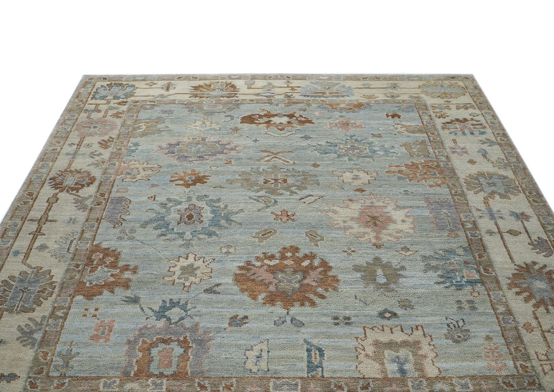 9x12 Blue, Beige, Brown Color Hand Knotted Oushak Wool  Oriental Rug