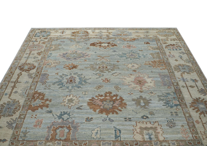 9x12 Blue, Beige, Brown Color Hand Knotted Oushak Wool  Oriental Rug