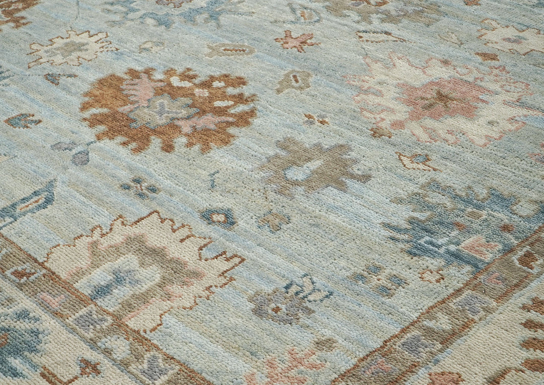 9x12 Blue, Beige, Brown Color Hand Knotted Oushak Wool Arts and Crafts Oriental Rug