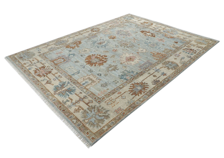 9x12 Blue, Beige, Brown Color Hand Knotted Oushak Wool Arts and Crafts Oriental Rug