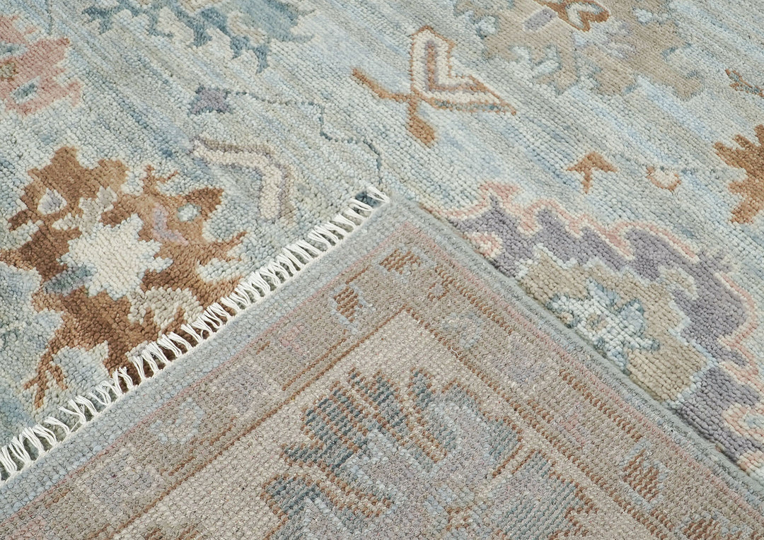 9x12 Blue, Beige, Brown Color Hand Knotted Oushak Wool Arts and Crafts Oriental Rug
