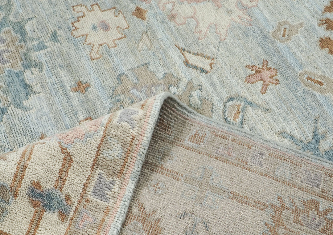 9x12 Blue, Beige, Brown Color Hand Knotted Oushak Wool Arts and Crafts Oriental Rug