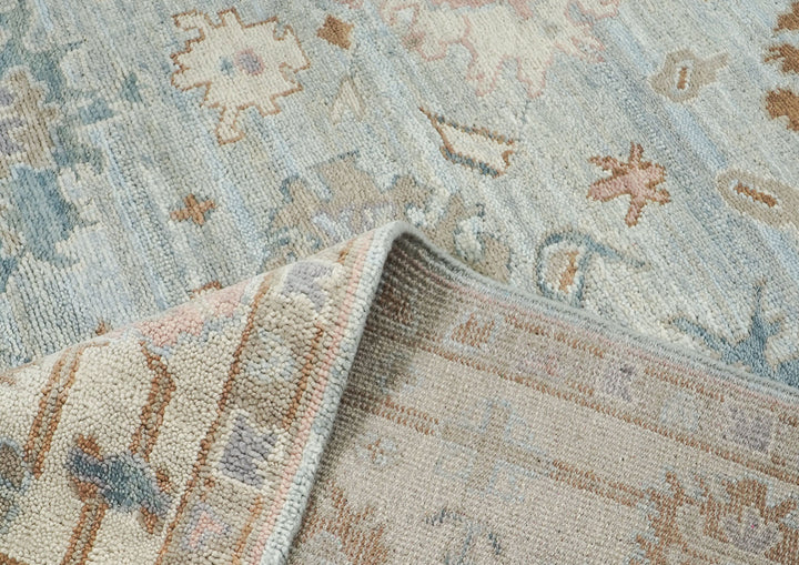 9x12 Blue, Beige, Brown Color Hand Knotted Oushak Wool Arts and Crafts Oriental Rug