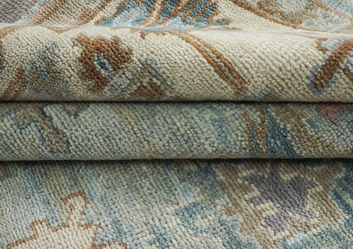 9x12 Blue, Beige, Brown Color Hand Knotted Oushak Wool  Oriental Rug
