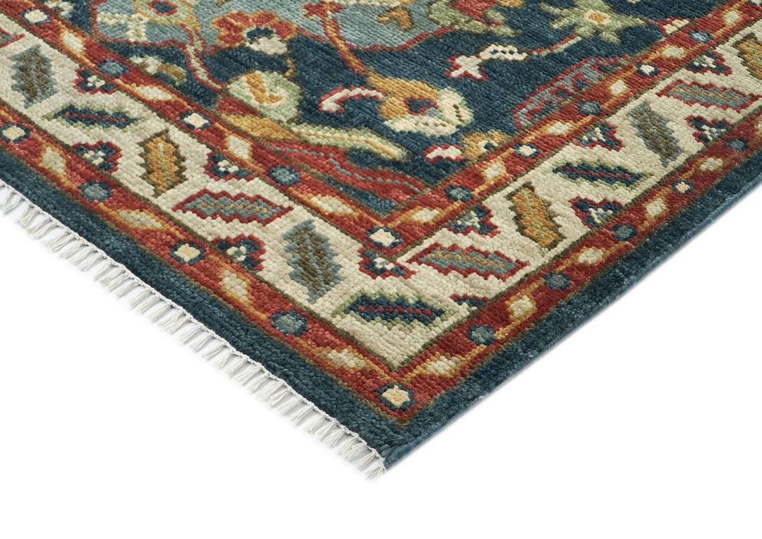 9x12 Teal, Gold, Burnt Orange Color Hand Knotted Oushak Wool Arts and Crafts Oriental Rug