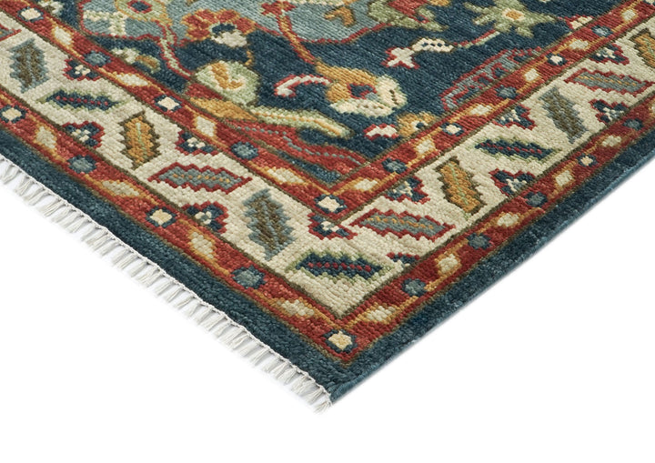 9x12 Teal, Gold, Burnt Orange Color Hand Knotted Oushak Wool Arts and Crafts Oriental Rug