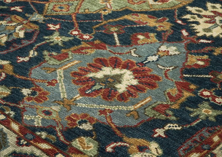 9x12 Teal, Gold, Burnt Orange Color Hand Knotted Oushak Wool Arts and Crafts Oriental Rug