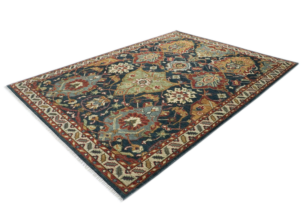 9x12 Teal, Gold, Burnt Orange Color Hand Knotted Oushak Wool Arts and Crafts Oriental Rug