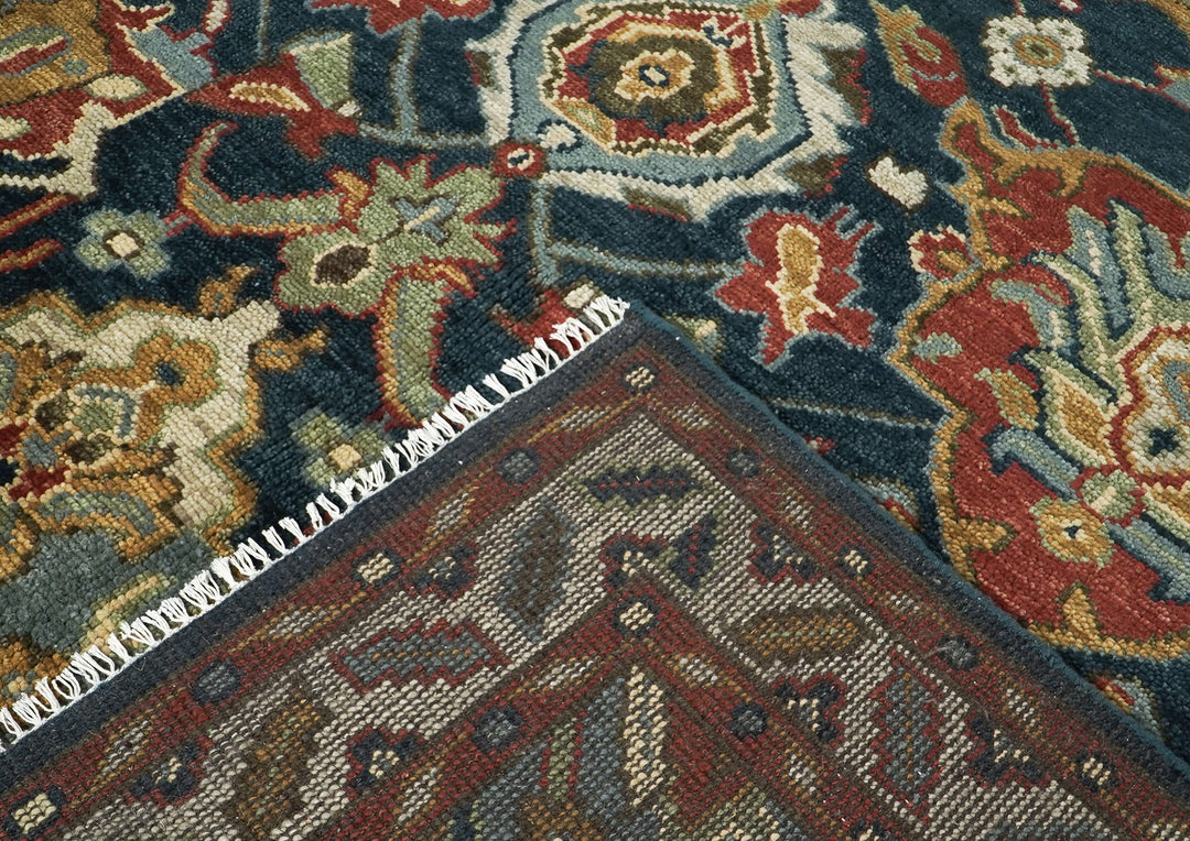 9x12 Teal, Gold, Burnt Orange Color Hand Knotted Oushak Wool Arts and Crafts Oriental Rug