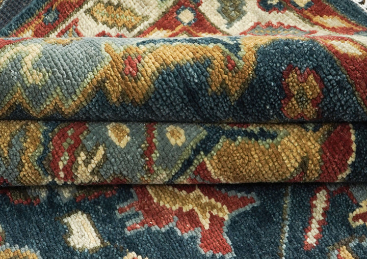 9x12 Teal, Gold, Burnt Orange Color Hand Knotted Oushak Wool Arts and Crafts Oriental Rug