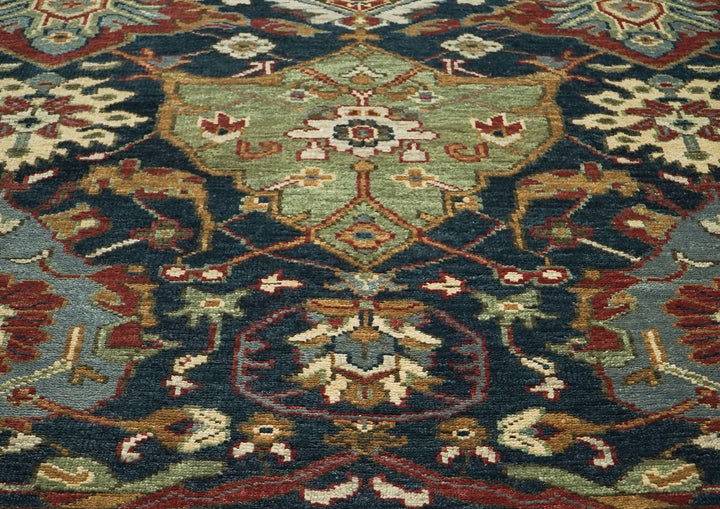 9x12 Teal, Gold, Burnt Orange Color Hand Knotted Oushak Wool Arts and Crafts Oriental Rug